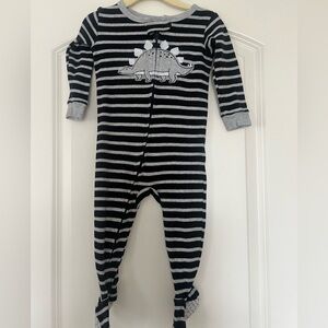Carter’s | (12M) Striped Black & Gray Dinosaur One-Piece for Kids